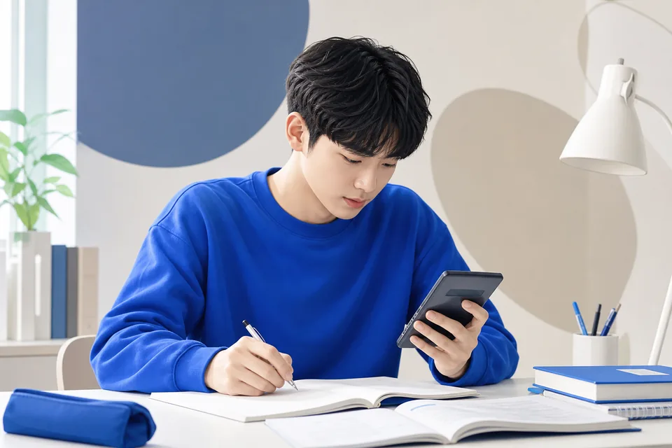 번암면 고2 수학 공부 장면 — 풀이 과정 기록과 오답 분류